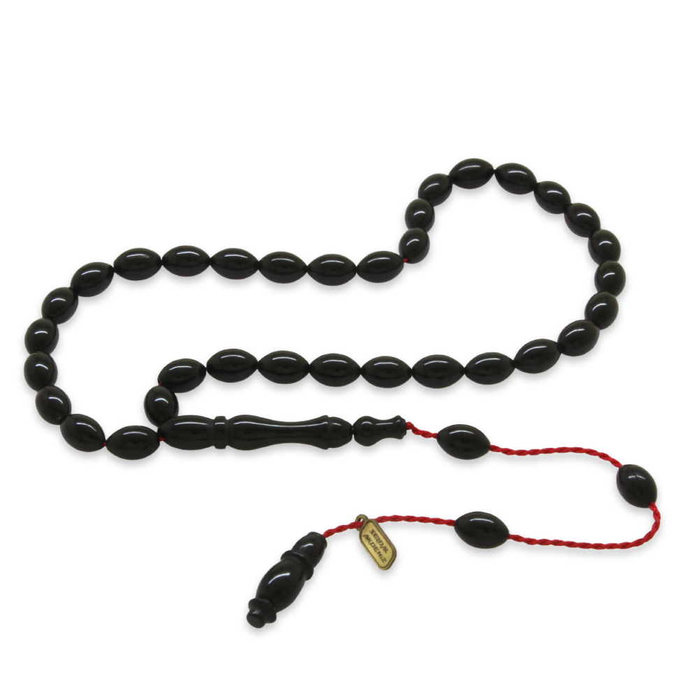 Sıkma Kehribar Tesbih - Sistemli - Mini Boy - Siyah Renk - Arpa Kesim - 1