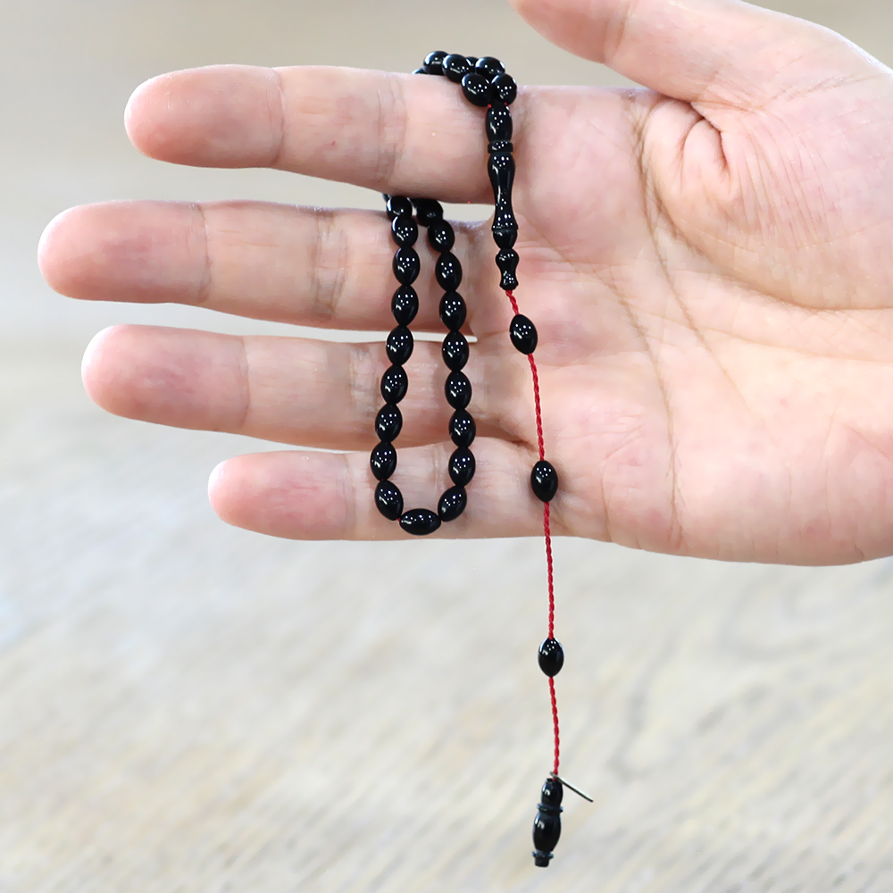 Sıkma Kehribar Tesbih - Sistemli - Mini Boy - Siyah Renk - Arpa Kesim - 2