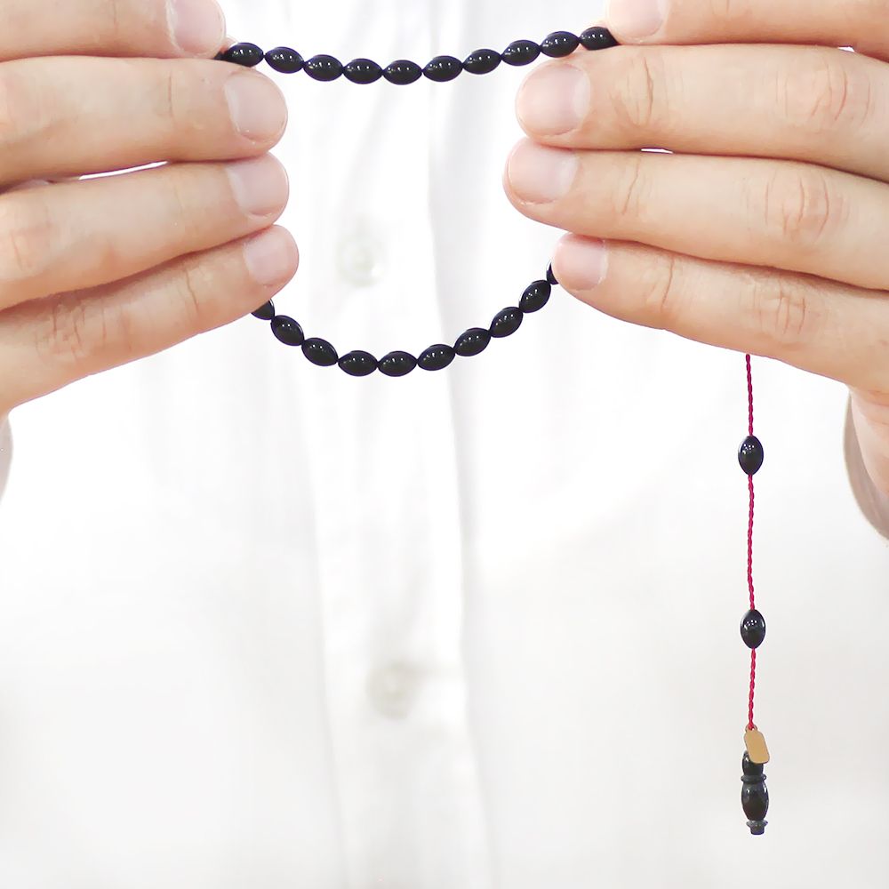 Sıkma Kehribar Tesbih - Sistemli - Mini Boy - Siyah Renk - Arpa Kesim - 3