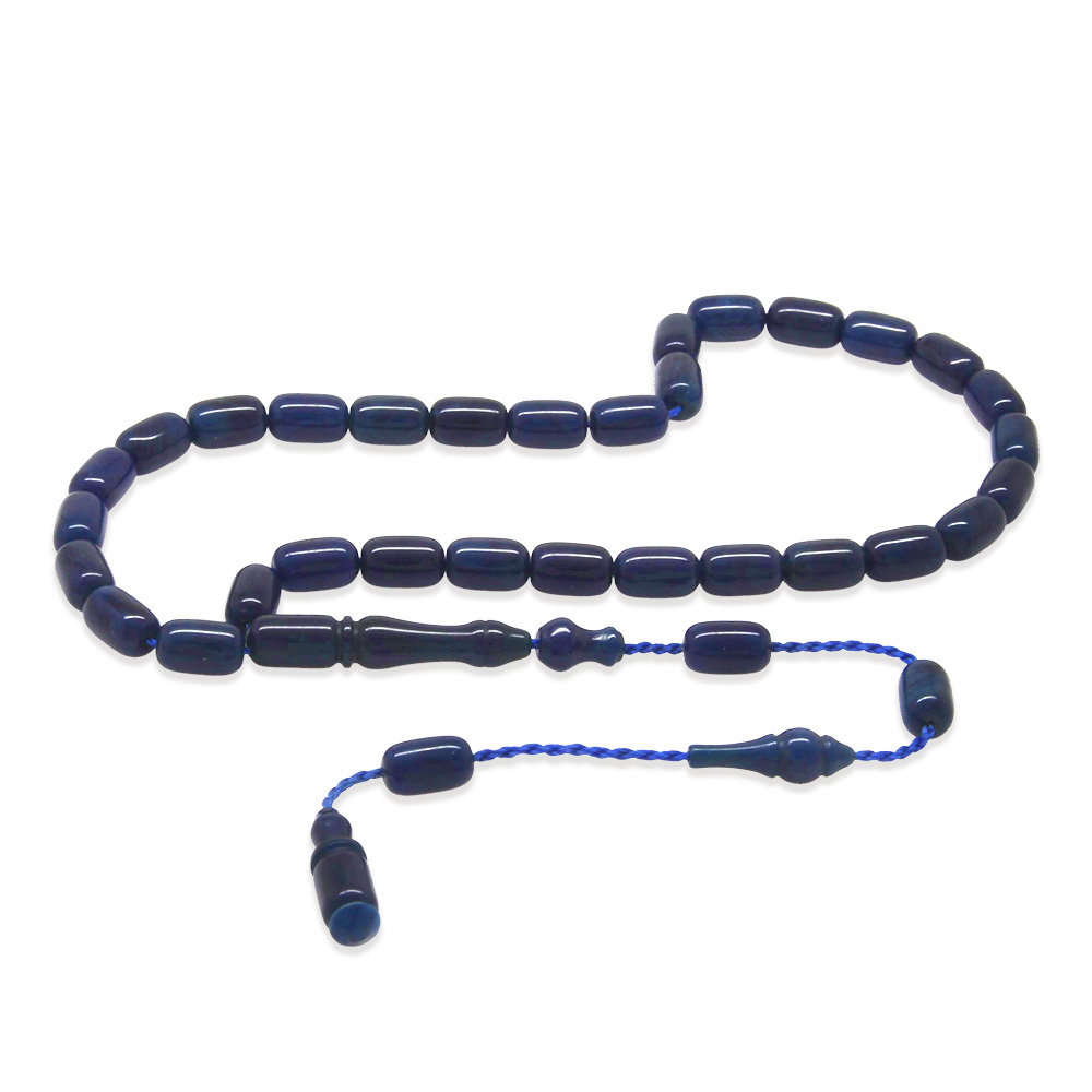 Sıkma Kehribar Tesbih - Sistemli Tasarım - Mini Boy - Mavi Beyaz Hareli - Kapsül Kesim - 4