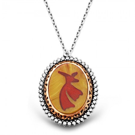 Sıkma Kehribar Semazen Tasarım El İşçiliği Gümüş Kolye - Tesbihane