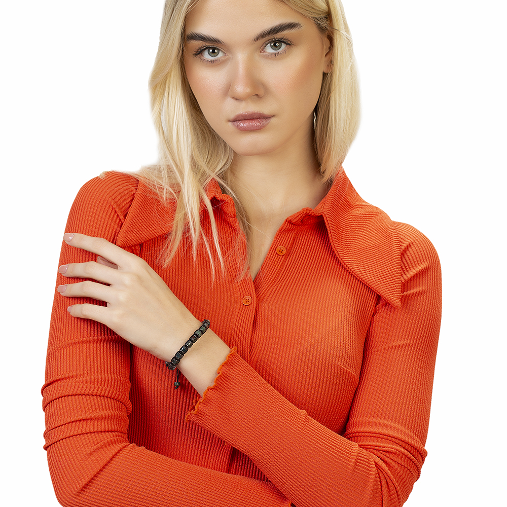 Silindir Kesim Makrome Örgülü Akik Hematit Kombinli Doğaltaş Kadın Bileklik - 3