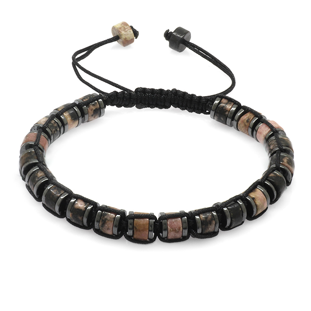 Silindir Kesim Makrome Örgülü Kuvars Hematit Kombinli Doğaltaş Erkek Bileklik - 3