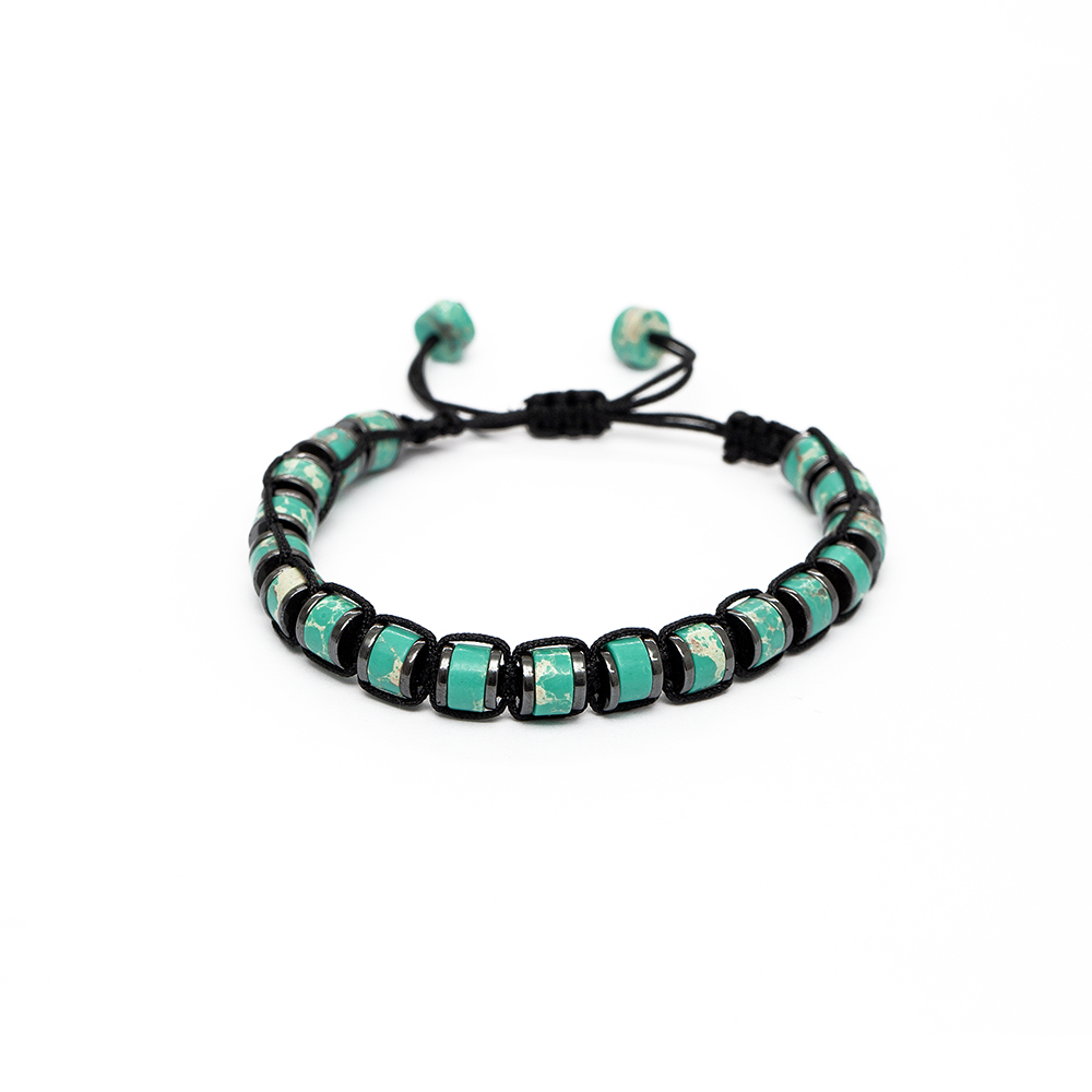 Silindir Kesim Makrome Örgülü Yeşil Varisit Hematit Kombinli Doğaltaş Kadın Bileklik - 2