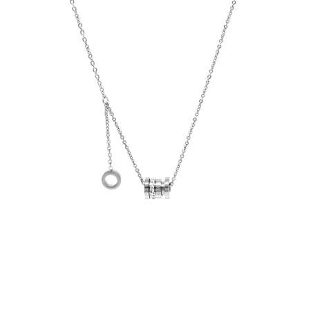 Silindir Tasarım Zirkon Taşlı Gümüş Renk Çelik Kadın Kolye - Tesbihane