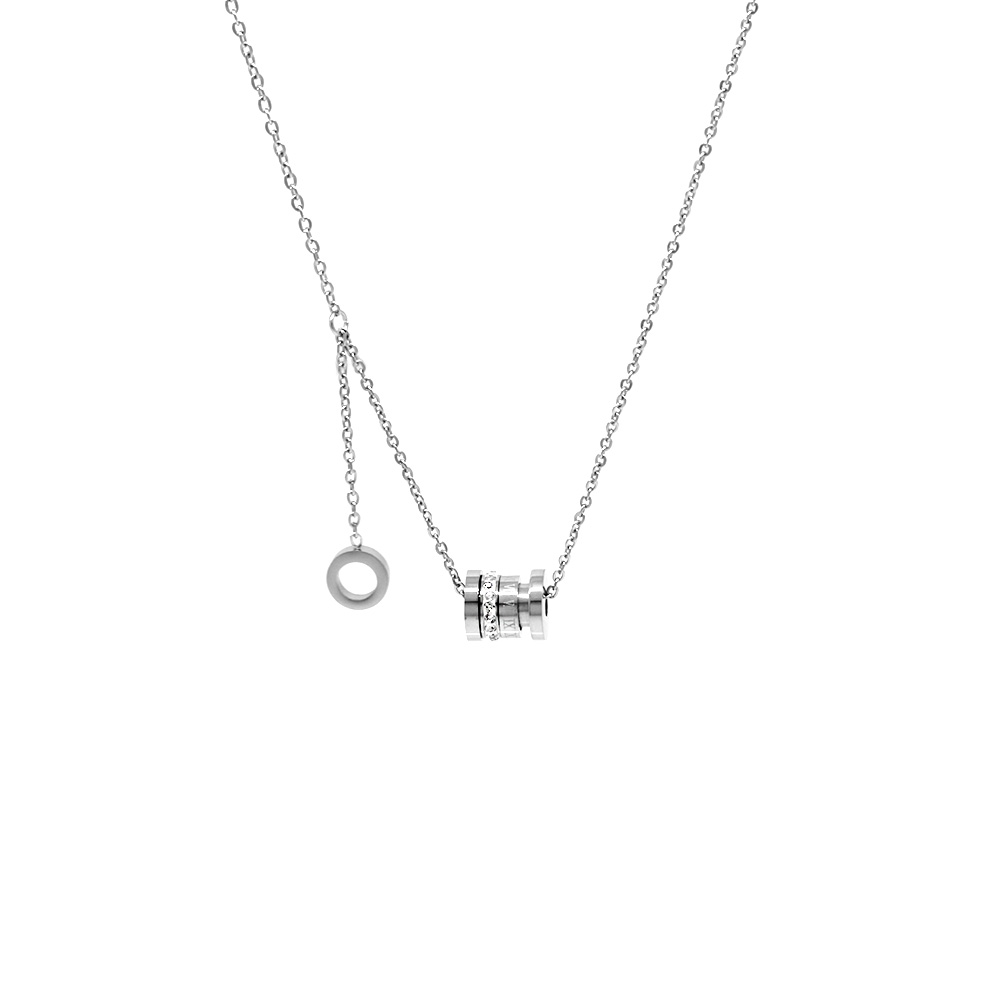 Silindir Tasarım Zirkon Taşlı Gümüş Renk Çelik Kadın Kolye - 1