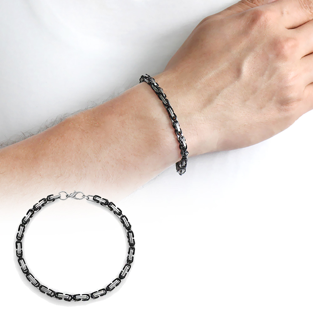 Silver-Black Renk 917L Çelik Erkek Kral Bileklik - 1