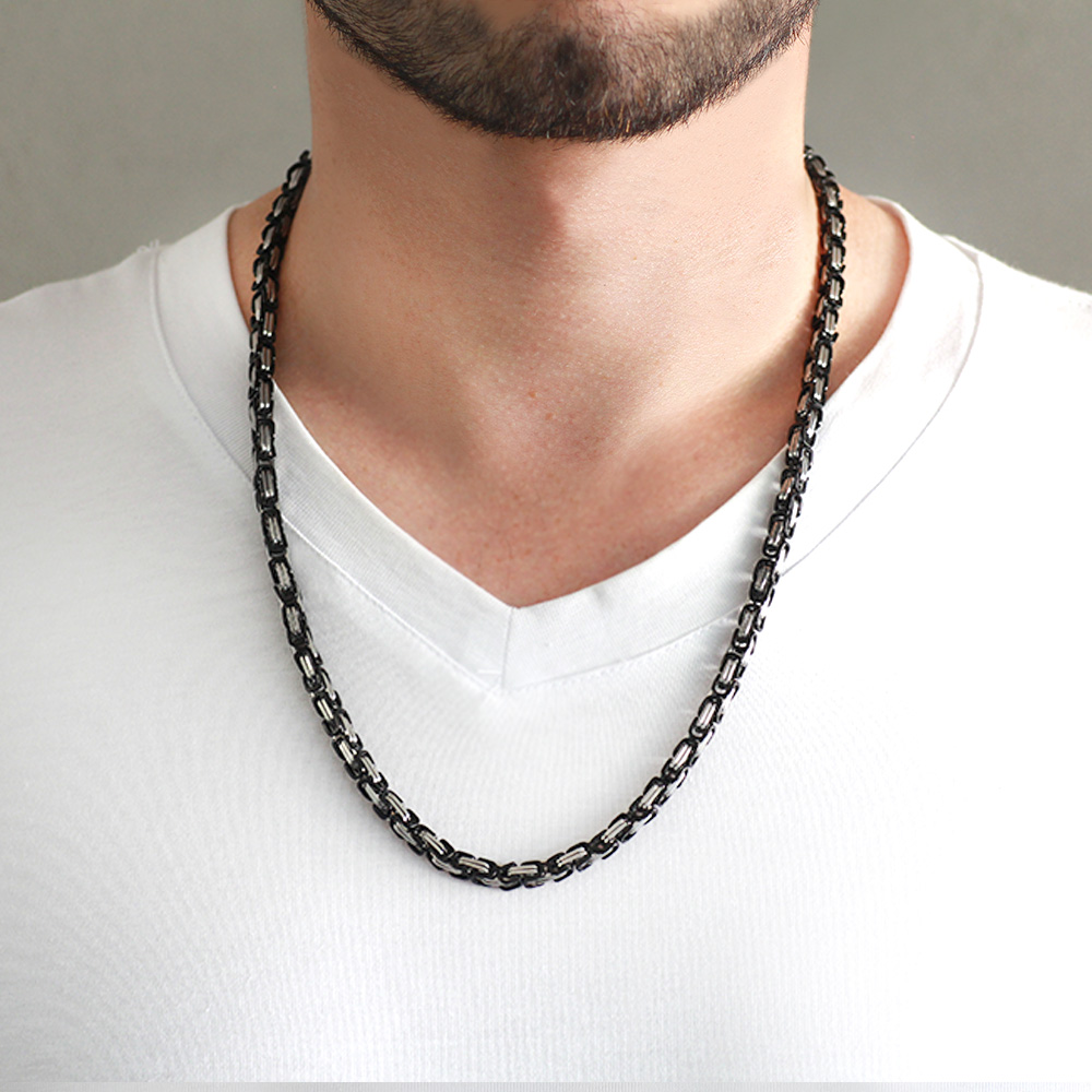 Silver-Black Renk Çelik Erkek Kral Zincir - 2