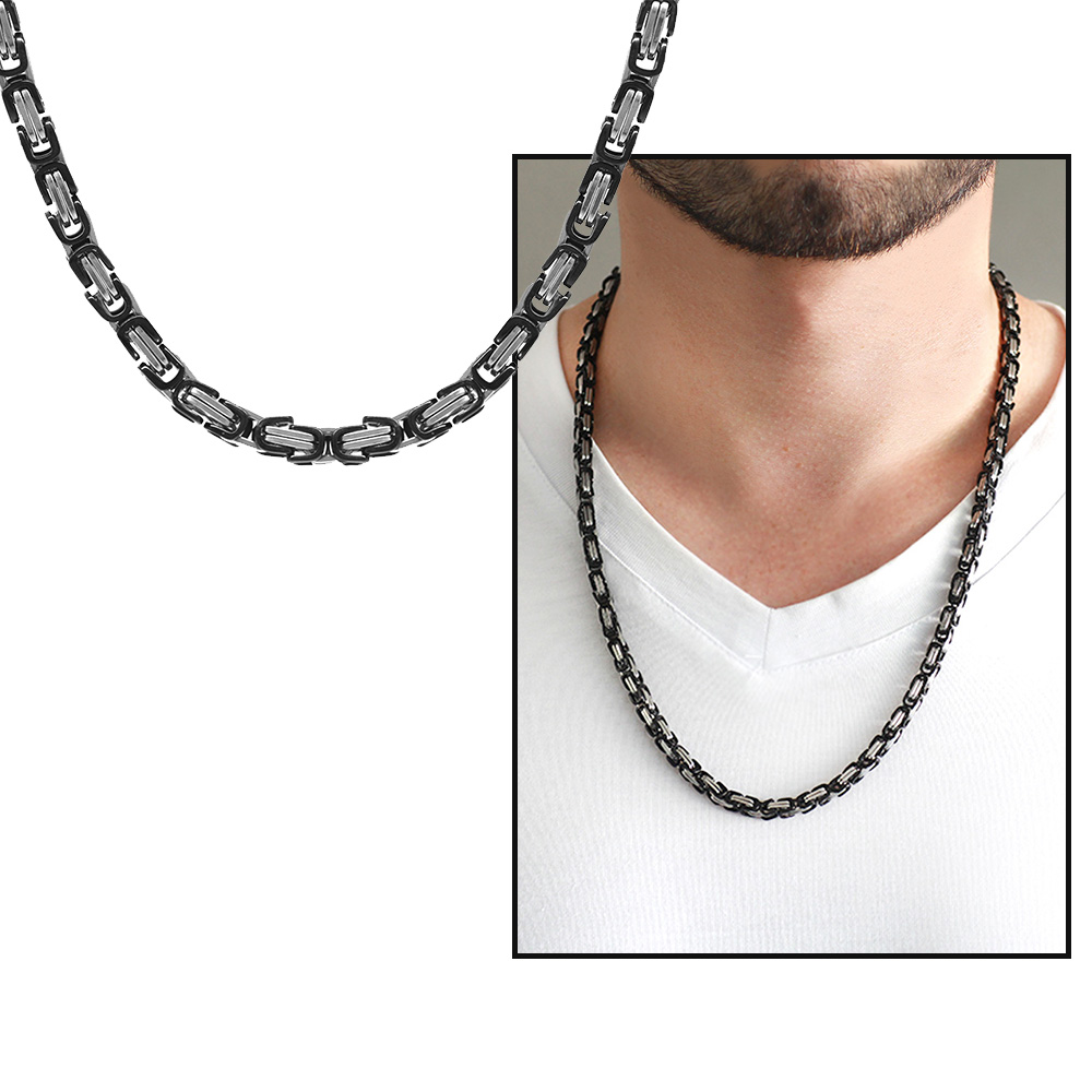 Silver-Black Renk Çelik Erkek Kral Zincir - 1