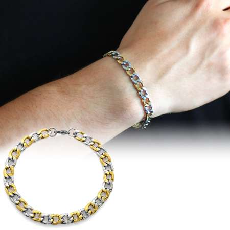 Silver-Gold Renk Çelik Erkek Gurmet Bileklik - Tesbihane