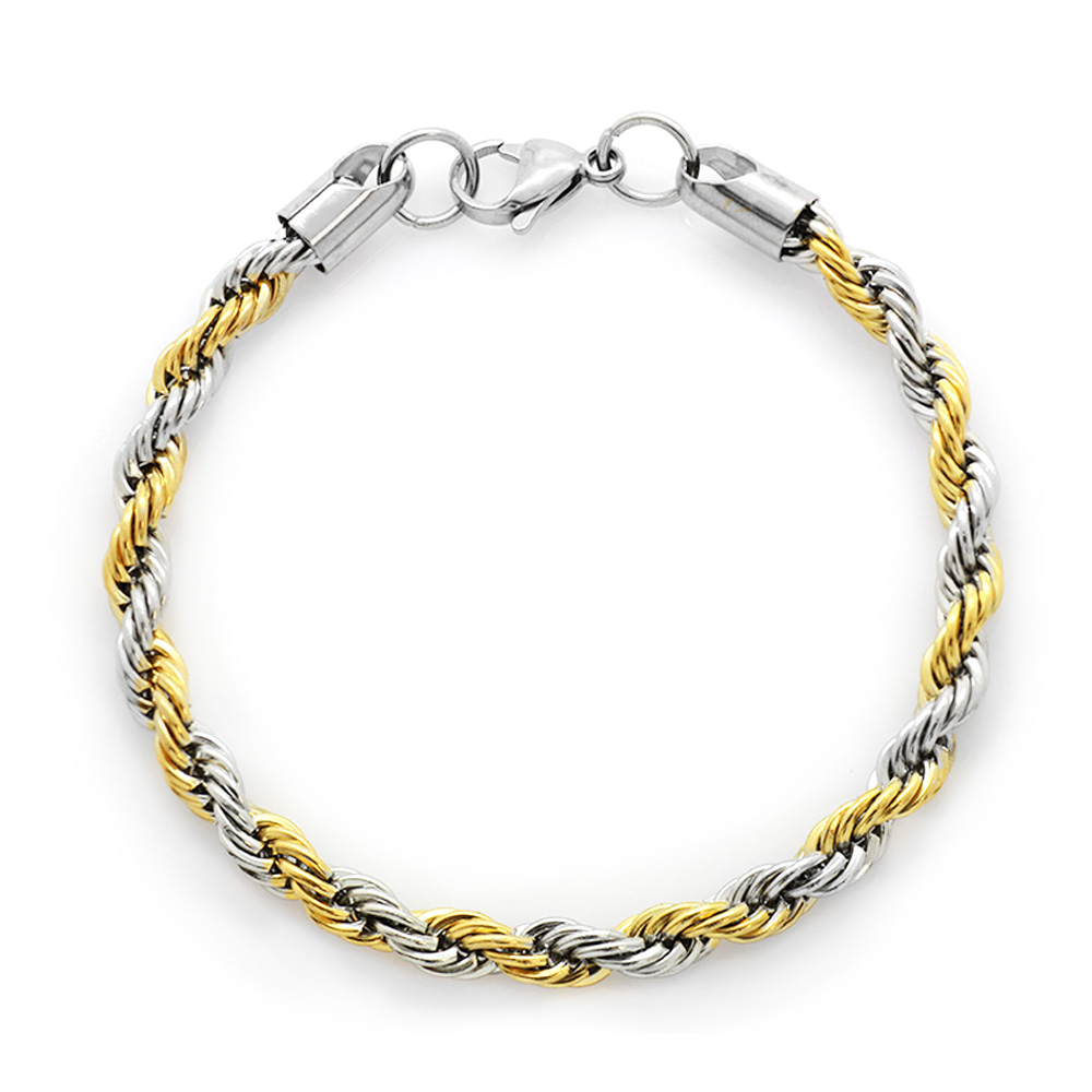 Silver-Gold Renk Çelik Erkek Halat Bileklik - 3