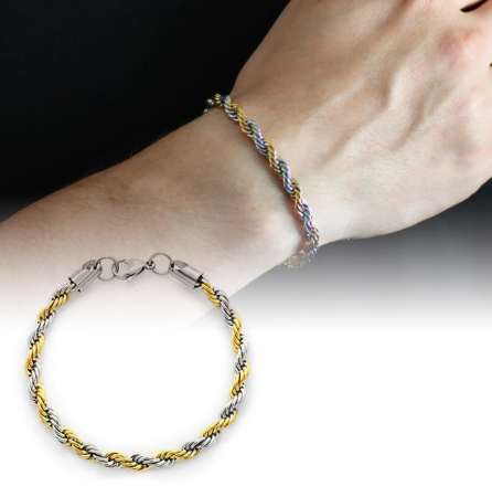 Silver-Gold Renk Çelik Erkek Halat Bileklik - Tesbihane