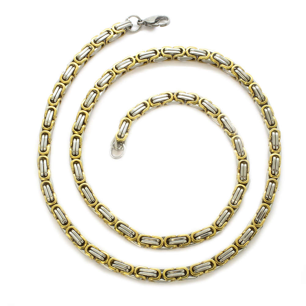 Silver-Gold Renk Kalın Model 60 cm 317L Çelik Kral Zincir Kolye - 3