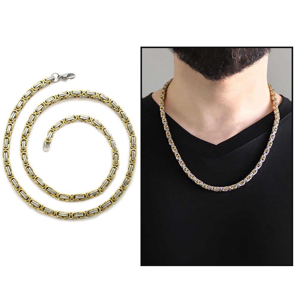 Silver-Gold Renk Kalın Model 60 cm 317L Çelik Kral Zincir Kolye - 1