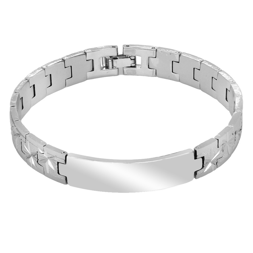 Gümüş Renk Alev Detaylı İsme Özel Yazılı Erkek Metal Bileklik - 4