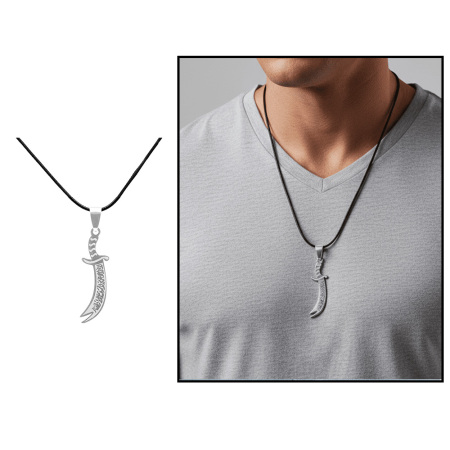 Gümüş Renk Basic Zülfikar Tasarım İsme Özel Yazılı Çelik Erkek Kolye - Tesbihane