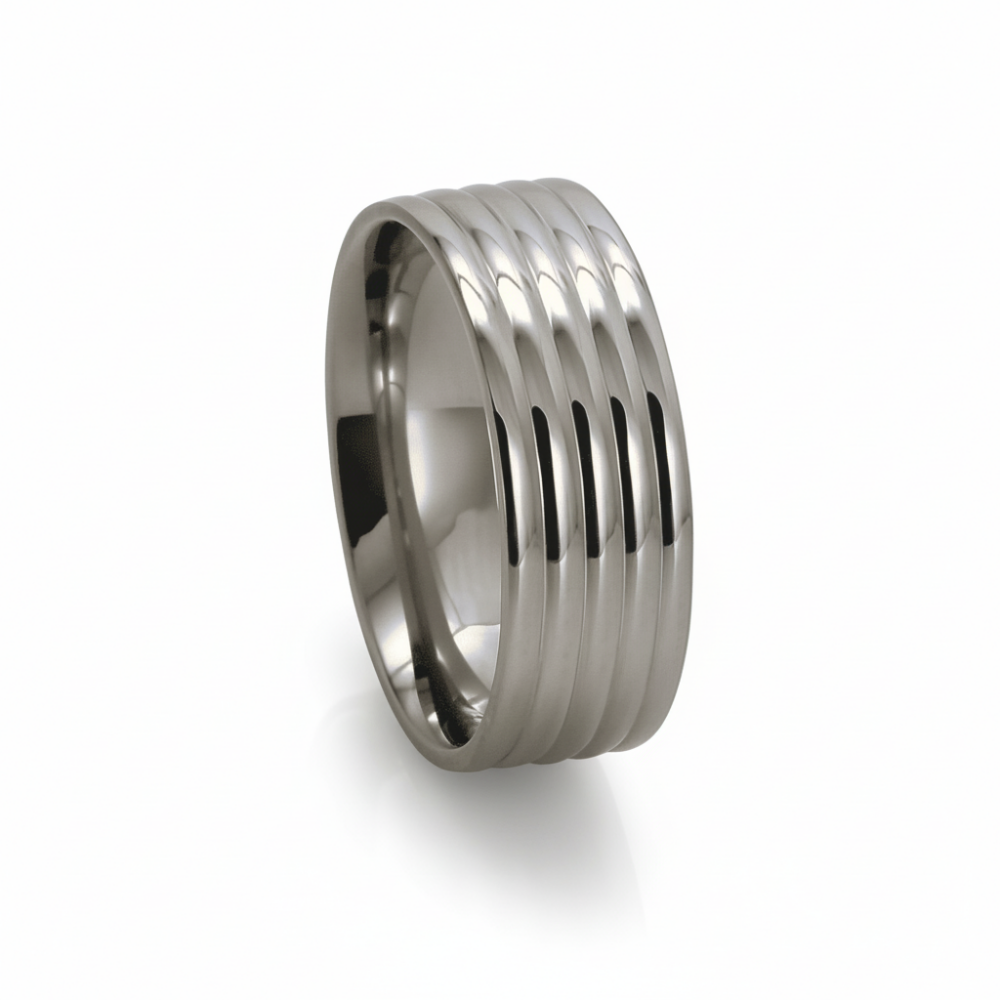 Gümüş Renk Beş Sıra Tasarım 316L Kalite Paslanmaz Çelik Kadın Yüzük Alyans - 14 Ölçü - 4