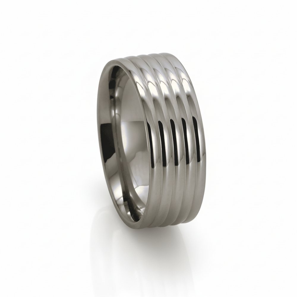 Gümüş Renk Beş Sıra Tasarım 316L Kalite Paslanmaz Çelik Kadın Yüzük Alyans - 14 Ölçü - 3