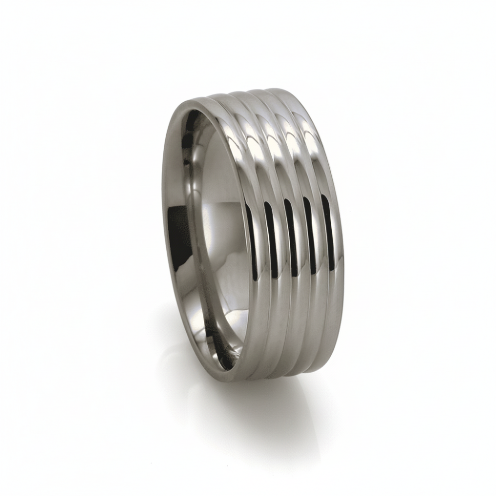 Gümüş Renk Beş Sıra Tasarım 316L Kalite Paslanmaz Çelik Kadın Yüzük Alyans - 17 Ölçü - 3