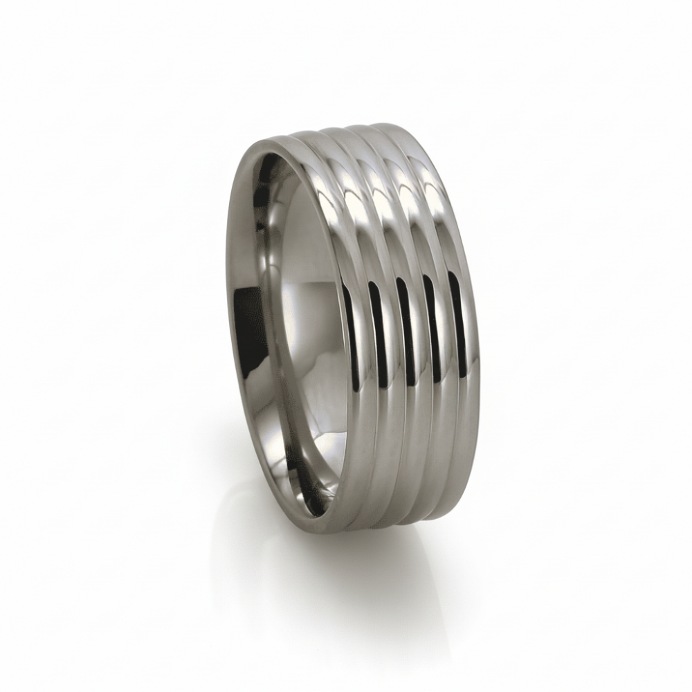 Gümüş Renk Beş Sıra Tasarım 316L Kalite Paslanmaz Çelik Kadın Yüzük Alyans - 21 Ölçü - 3