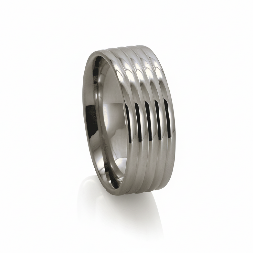 Gümüş Renk Beş Sıra Tasarım 316L Kalite Paslanmaz Çelik Kadın Yüzük Alyans - 27 Ölçü - 3