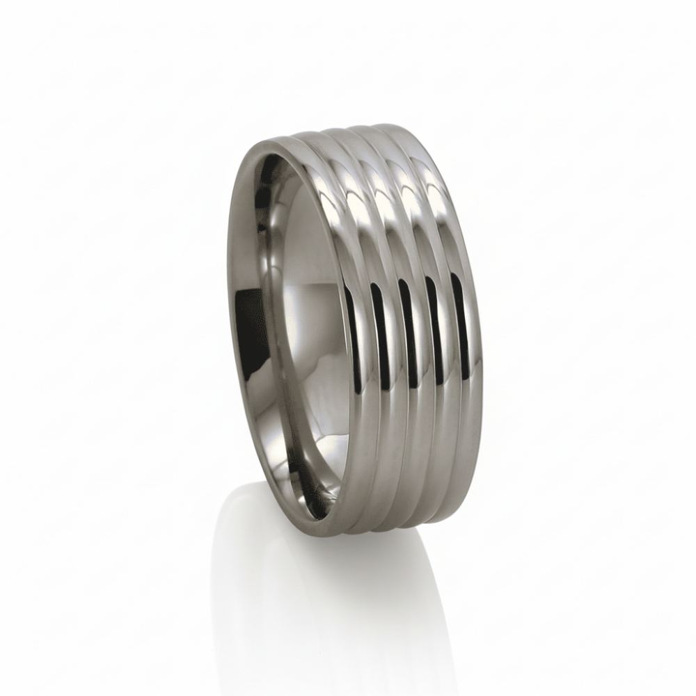 Gümüş Renk Beş Sıra Tasarım 316L Kalite Paslanmaz Çelik Kadın Yüzük Alyans - 23 Ölçü - 3