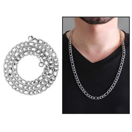 Gümüş Renk Çelik Erkek Figaro Zincir Kolye - Tesbihane