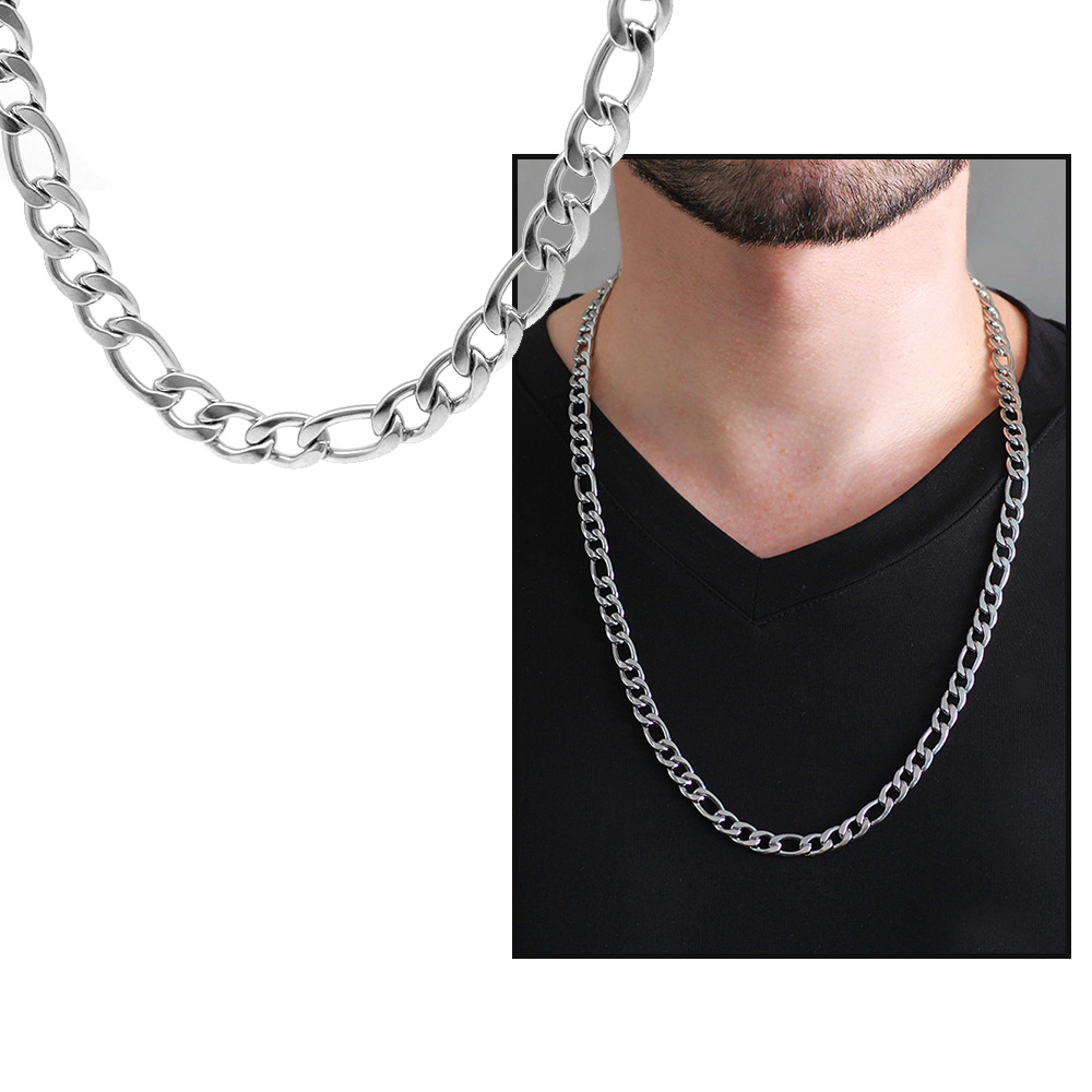 Gümüş Renk Çelik Erkek Figaro Zincir Kolye - 3