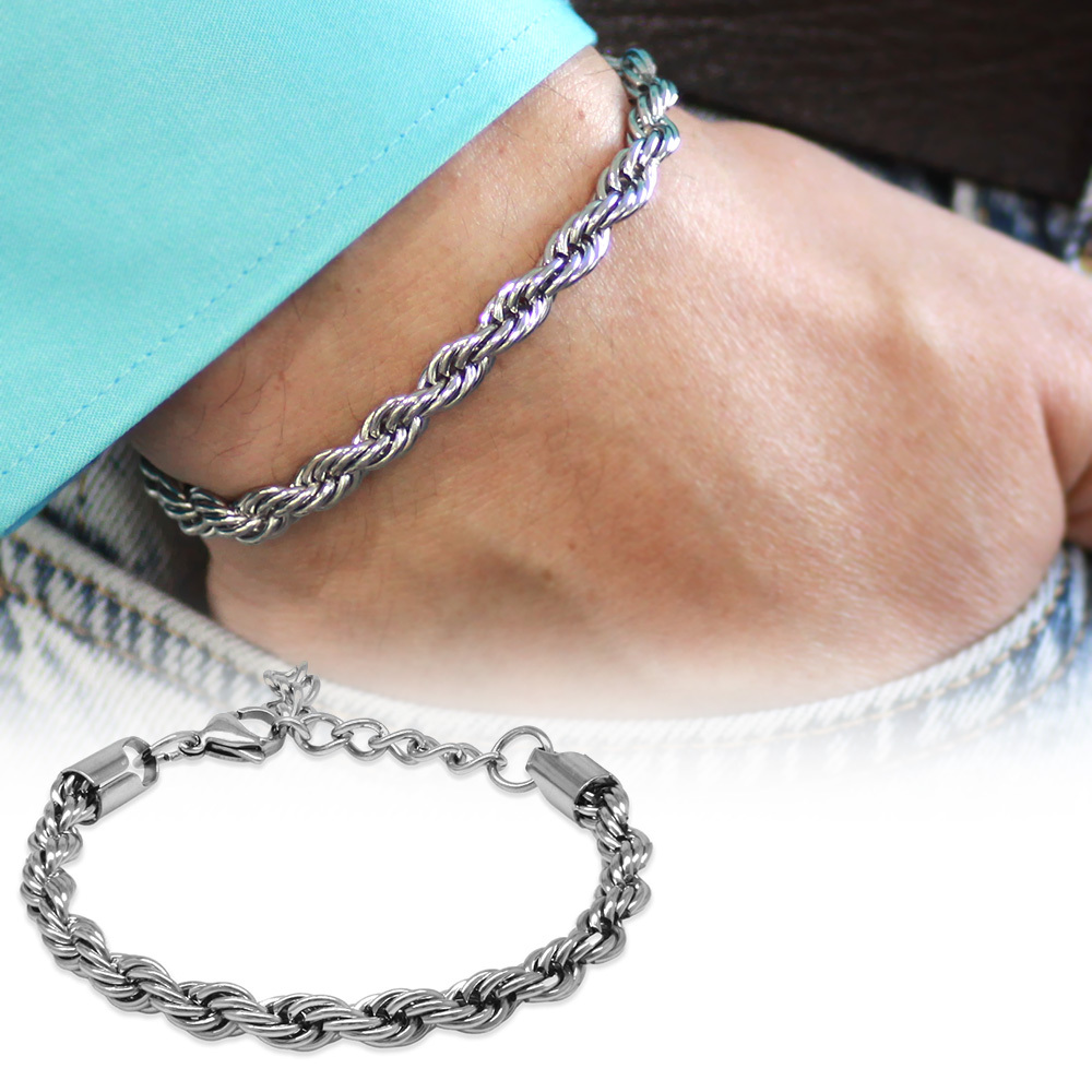 Gümüş Renk Çelik Erkek Halat Zincir Bileklik - 1