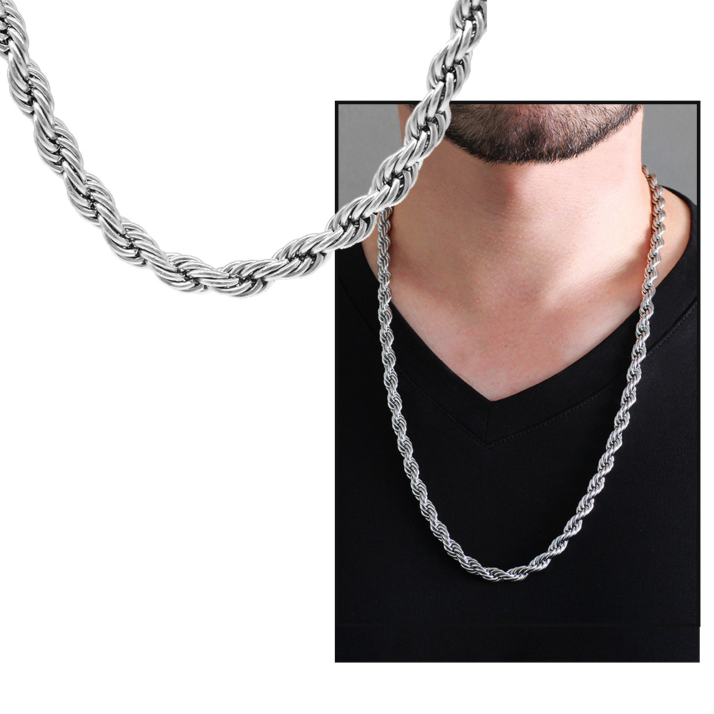 Silver Renk Çelik Erkek Halat Zincir - 1