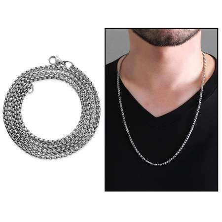 Gümüş Renk Çelik Erkek Popcorn Zincir Kolye - Tesbihane