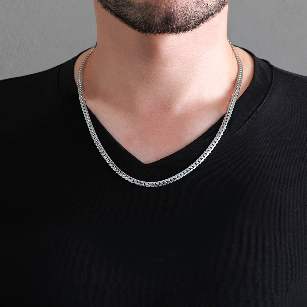 Gümüş Renk Çelik Erkek Press Snake Zincir Kolye - 4