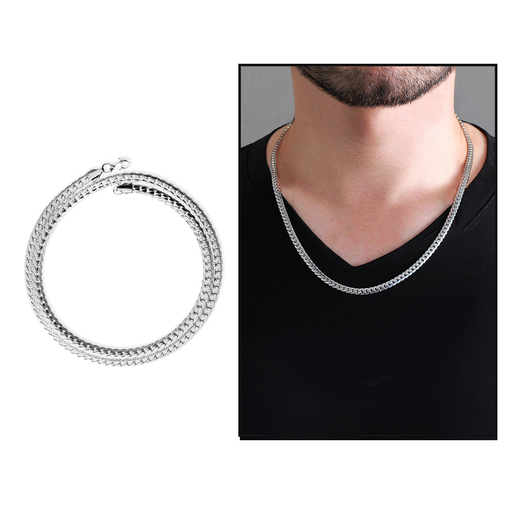 Gümüş Renk Çelik Erkek Press Snake Zincir Kolye - 1