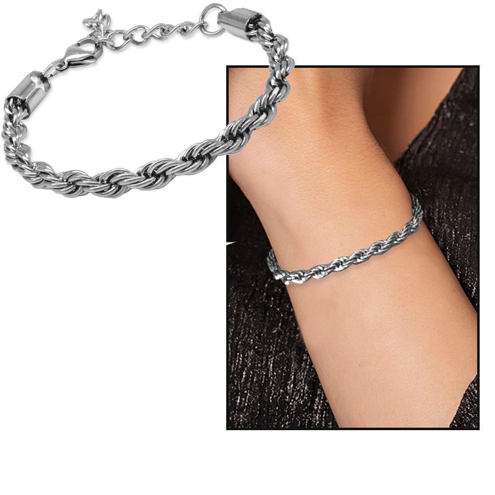 Gümüş Renk Çelik Kadın Halat Zincir Bileklik - 1