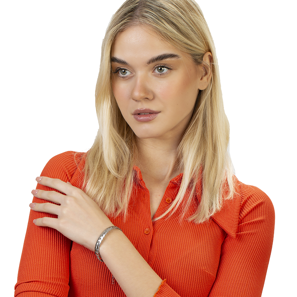 Gümüş Renk Çelik Kadın Snake Bileklik - 4