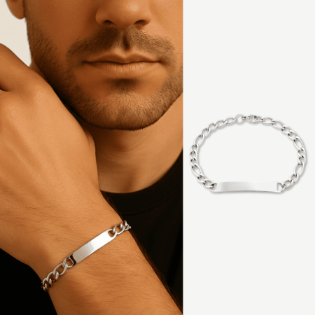 Gümüş Renk Gurmet Zincirli Basic Model İsme Özel Yazılı Erkek Çelik Bileklik - Tesbihane