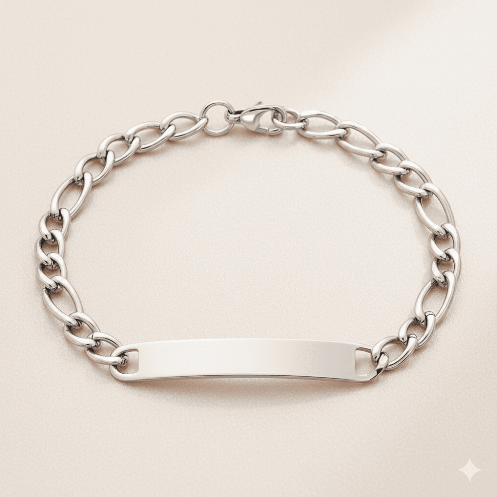 Gümüş Renk Gurmet Zincirli Basic Model İsme Özel Yazılı Erkek Çelik Bileklik - 3