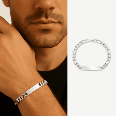 Gümüş Renk Gurmet Zincirli İsme Özel Yazılı Erkek Çelik Bileklik - Tesbihane