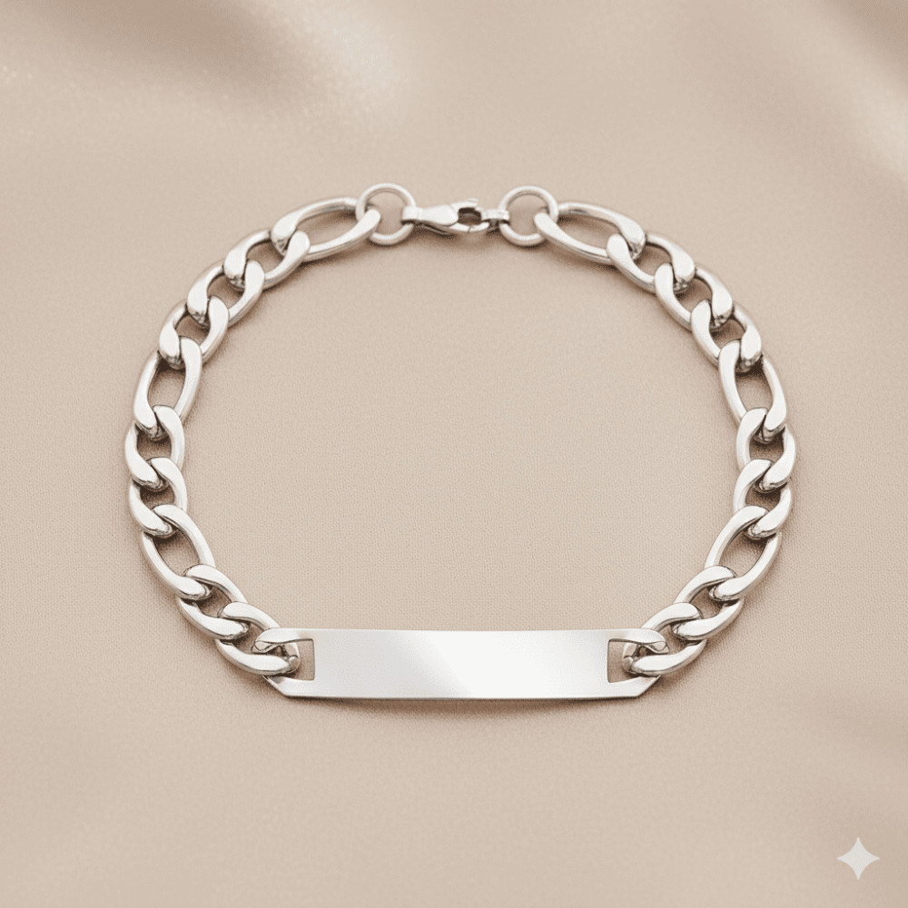 Gümüş Renk Gurmet Zincirli İsme Özel Yazılı Erkek Çelik Bileklik - 3