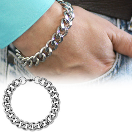 Gümüş Renk Gurmet Zincirli Modern Tasarım Erkek Çelik Bileklik - Tesbihane