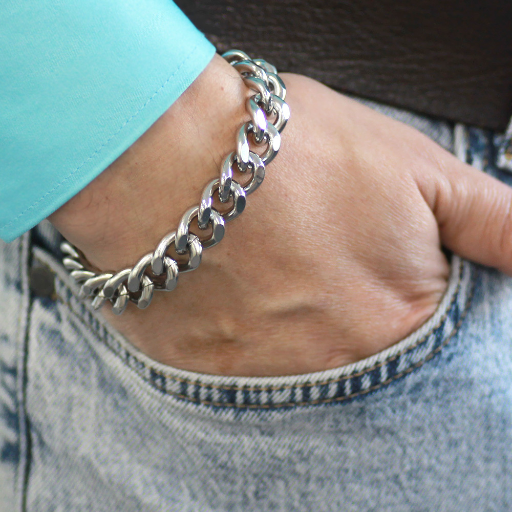Gümüş Renk Gurmet Zincirli Modern Tasarım Erkek Çelik Bileklik - 2