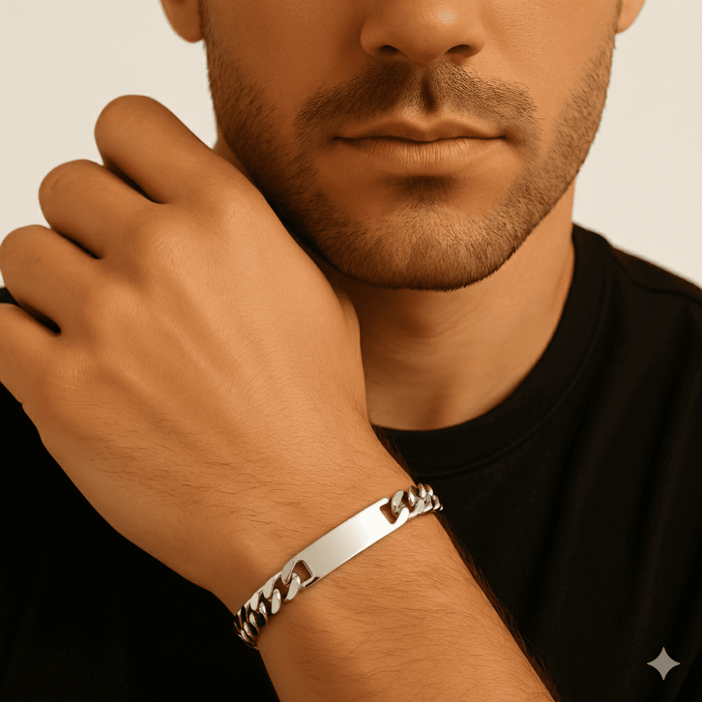 Gümüş Renk Gurmet Zincirli Modern Tasarım İsme Özel Yazılı Erkek Çelik Bileklik - 2