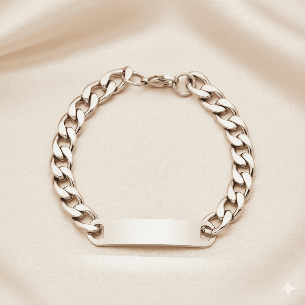 Gümüş Renk Gurmet Zincirli Modern Tasarım İsme Özel Yazılı Erkek Çelik Bileklik - 3