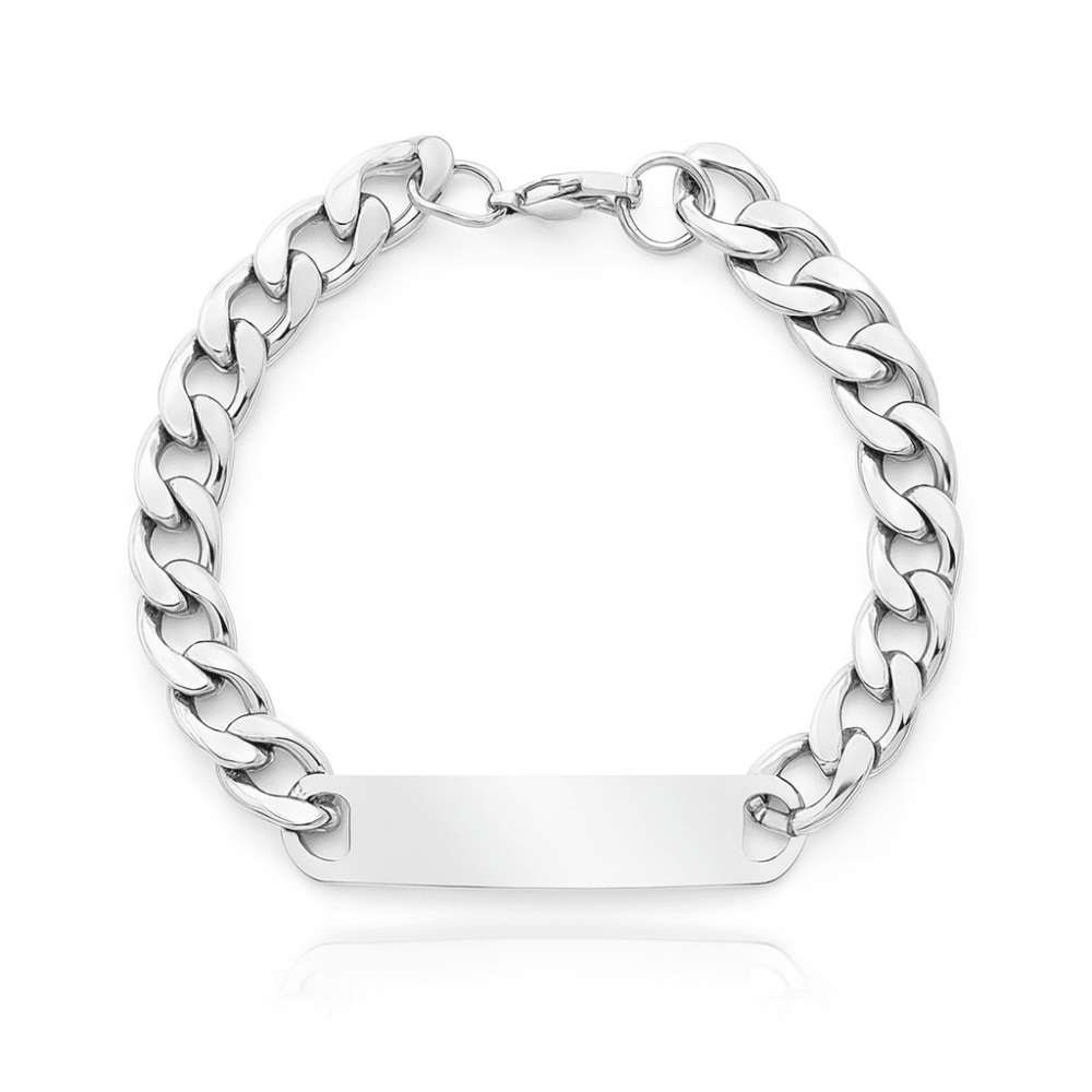Gümüş Renk Gurmet Zincirli Modern Tasarım İsme Özel Yazılı Erkek Çelik Bileklik - 4