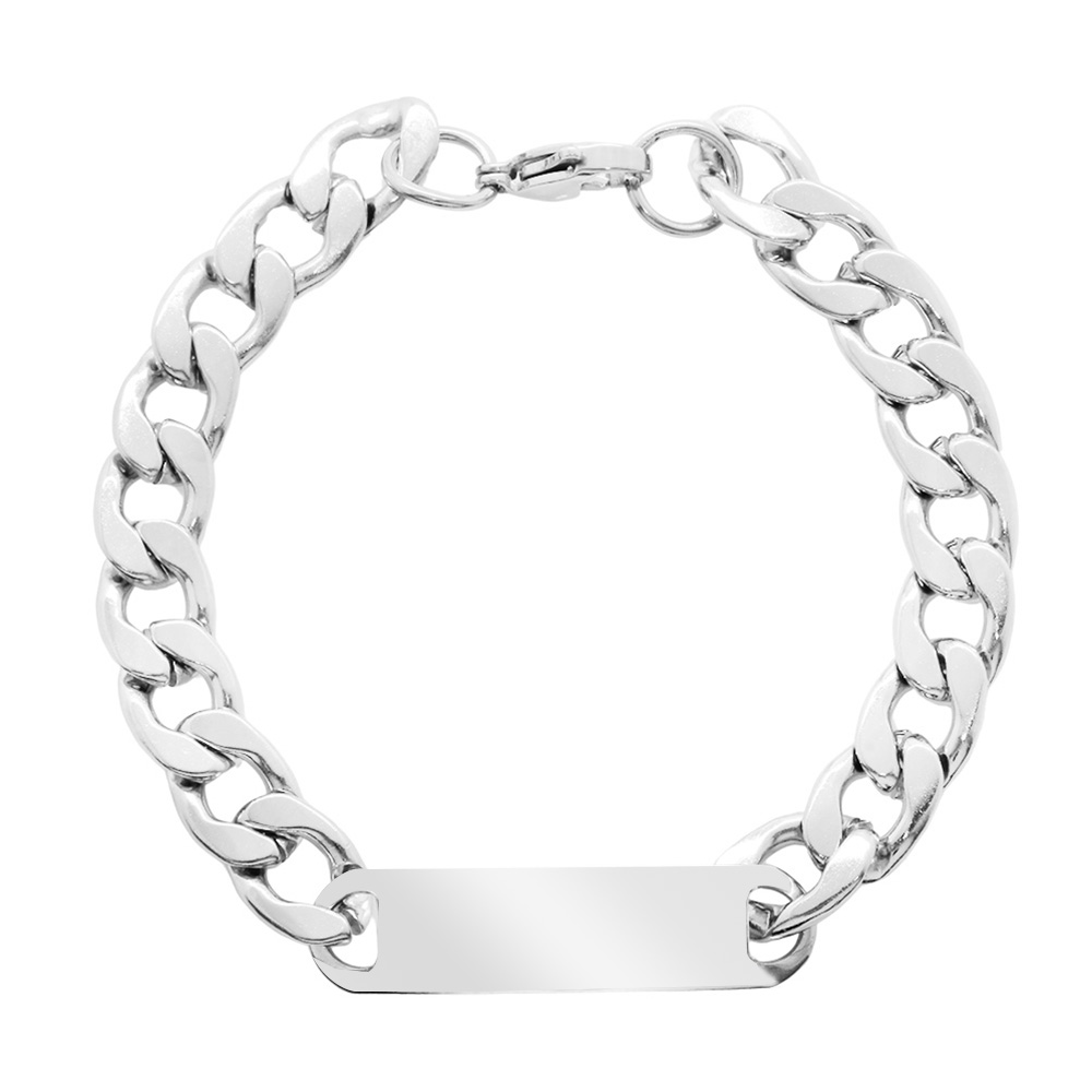 Gümüş Renk Gurmet Zincirli Modern Tasarım İsme Özel Yazılı Erkek Çelik Bileklik - 5