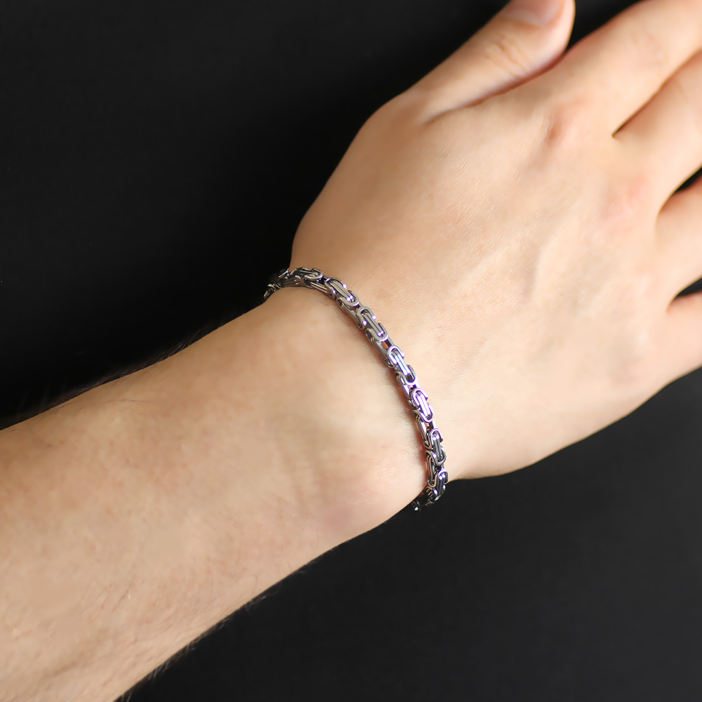 Gümüş Renk Kalınlık 5 mm 317L Çelik Kral Bileklik - 5