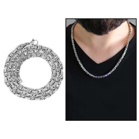 Gümüş Renk Kalınlık 5 mm 317L Çelik Kral Zincir Kolye - Tesbihane