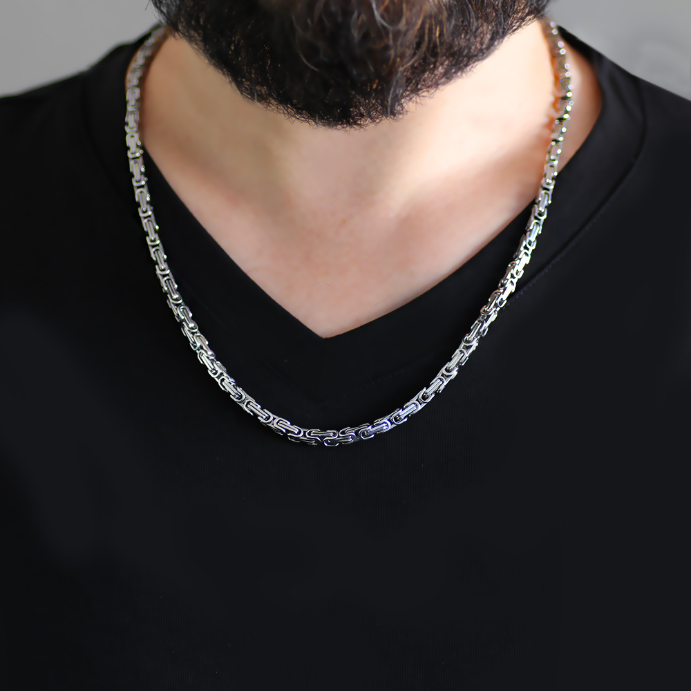 Gümüş Renk Kalınlık 5 mm 317L Çelik Kral Zincir Kolye - 5