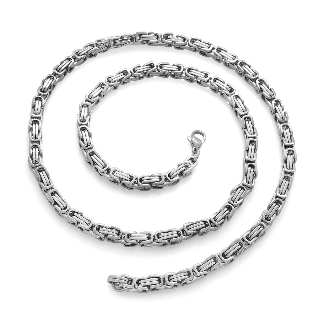 Gümüş Renk Kalınlık 5 mm 317L Çelik Kral Zincir Kolye - 4