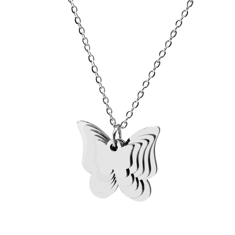 Gümüş Renk Kelebek Tasarım Aile Temalı Kişiye Özel Çelik Kadın Kolye - En Fazla 5 İsim - 3
